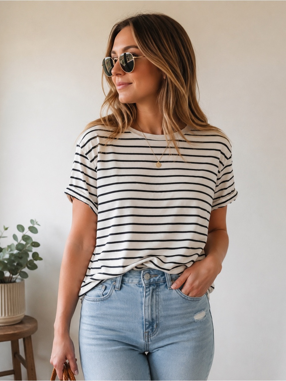 Old Navy | Black & White Striped Easy Tee” NWOT | Size Medium